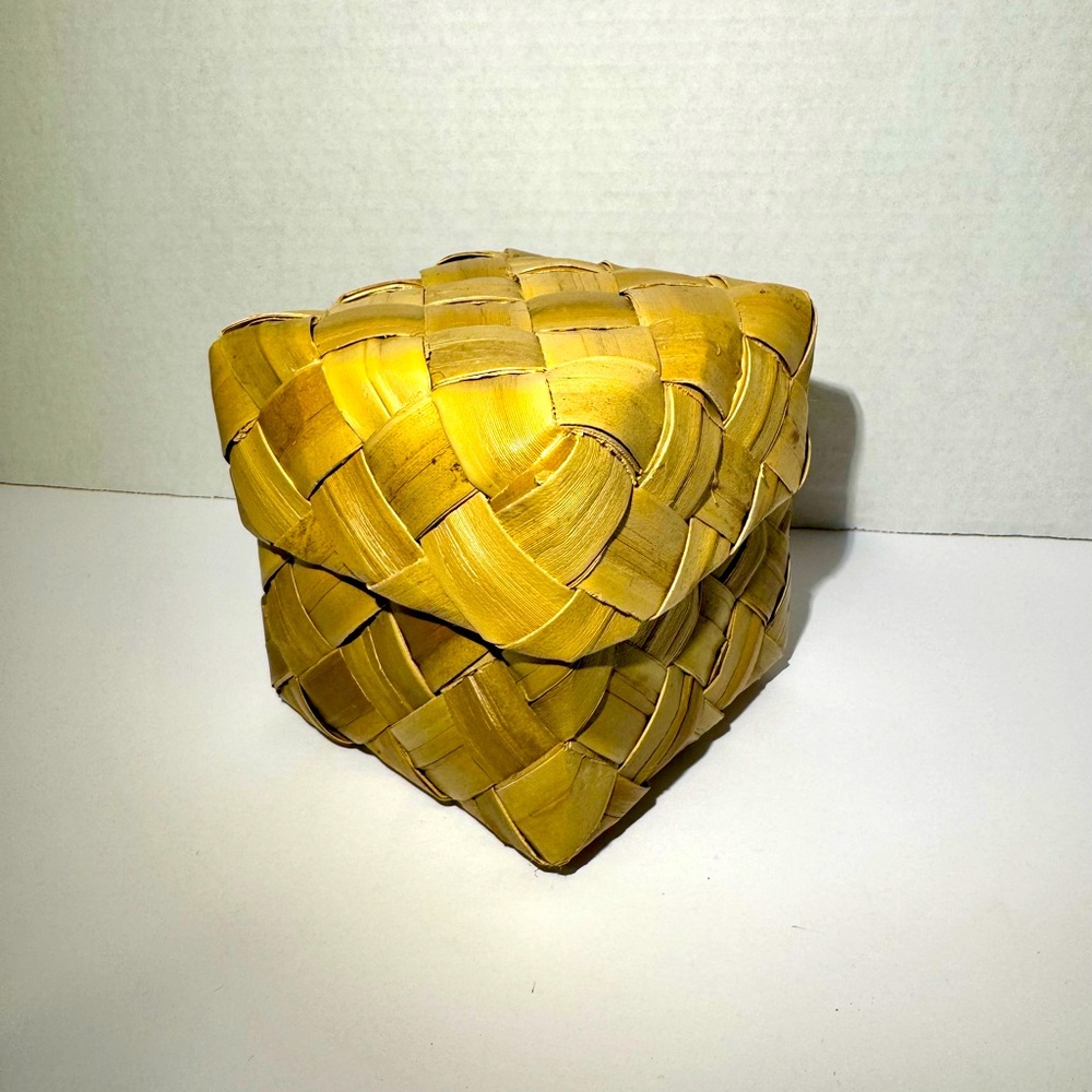 Hand Woven Palm Fronds Box w Lid